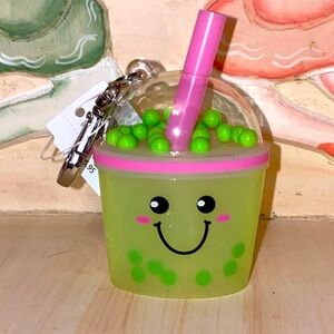 ADORABLE BUBBLE TEA GREEN SMILEY FACE WITH BUBBLES